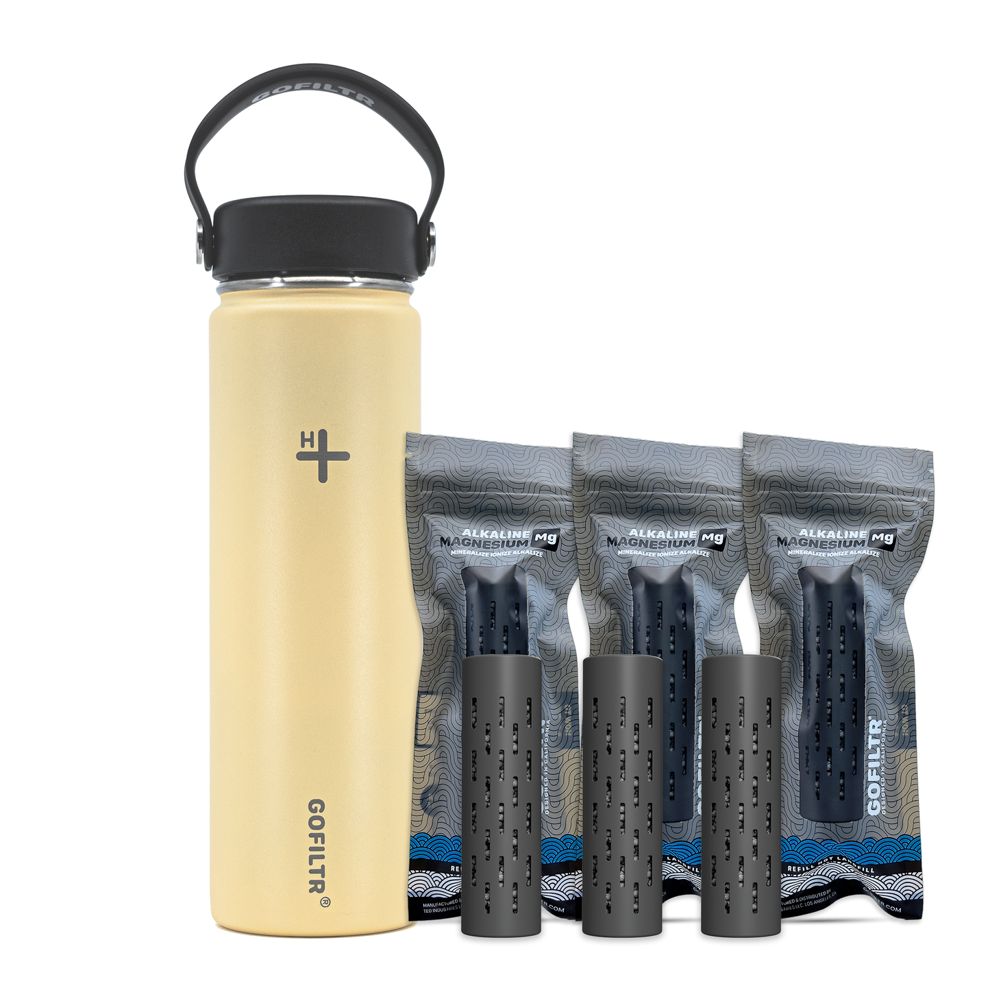 GOFILTR Alkaline Water Bottle 22 oz - Insulated Water Bottle That Creates 9.5 pH Alkaline Water