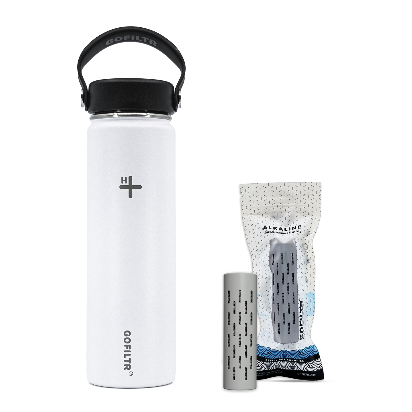 GOFILTR Alkaline Water Bottle 22 oz - Insulated Water Bottle That Creates 9.5 pH Alkaline Water