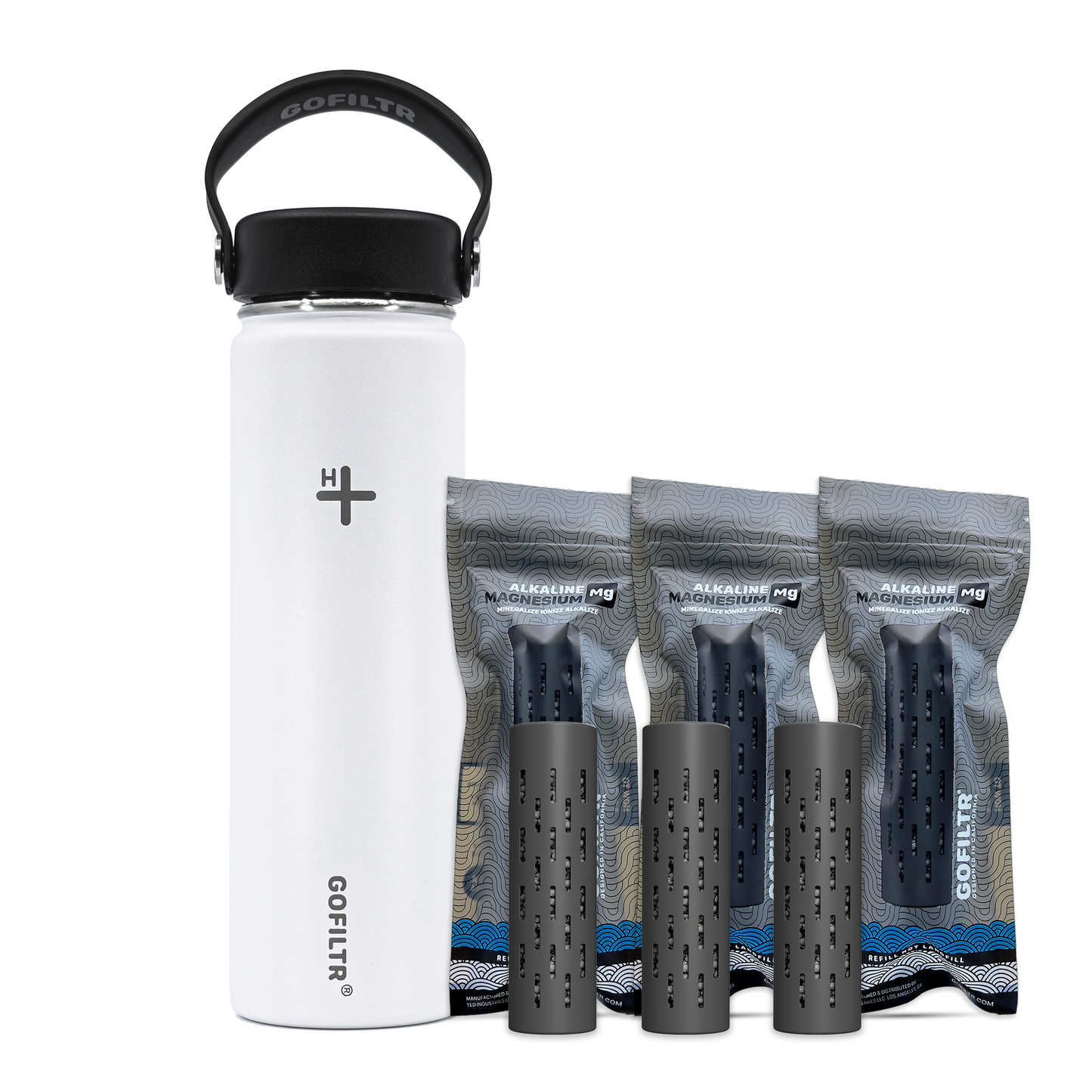 GOFILTR Alkaline Water Bottle 22 oz - Insulated Water Bottle That Creates 9.5 pH Alkaline Water