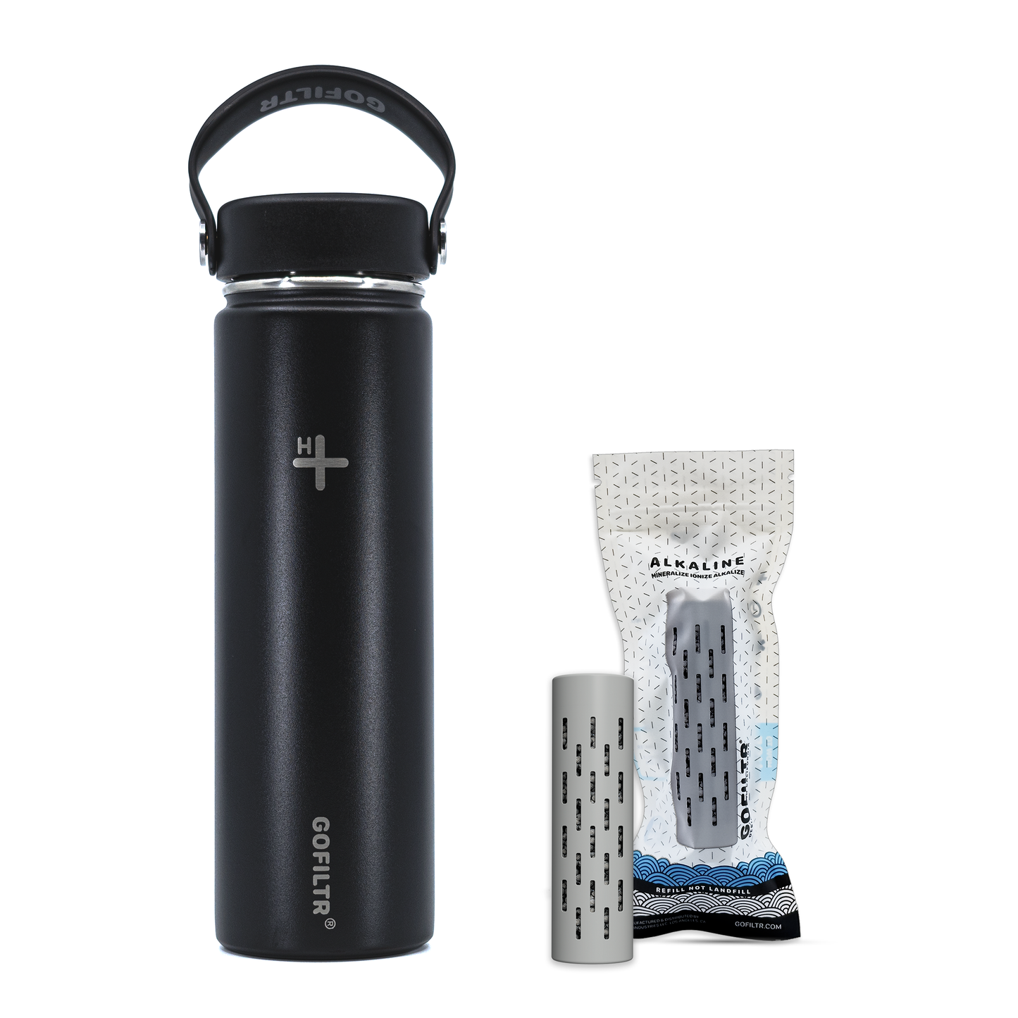 GOFILTR Alkaline Water Bottle 22 oz - Insulated Water Bottle That Creates 9.5 pH Alkaline Water