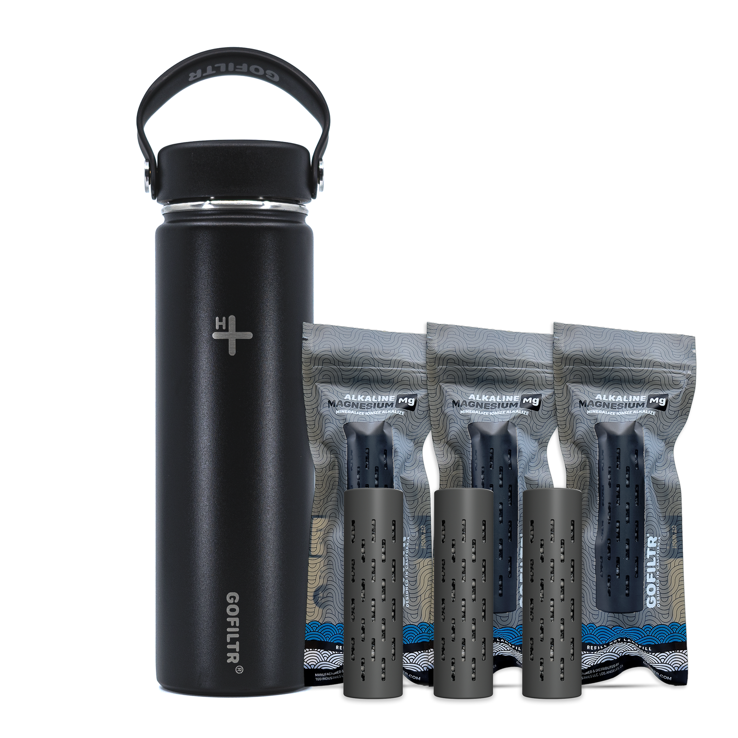 GOFILTR Alkaline Water Bottle 22 oz - Insulated Water Bottle That Creates 9.5 pH Alkaline Water