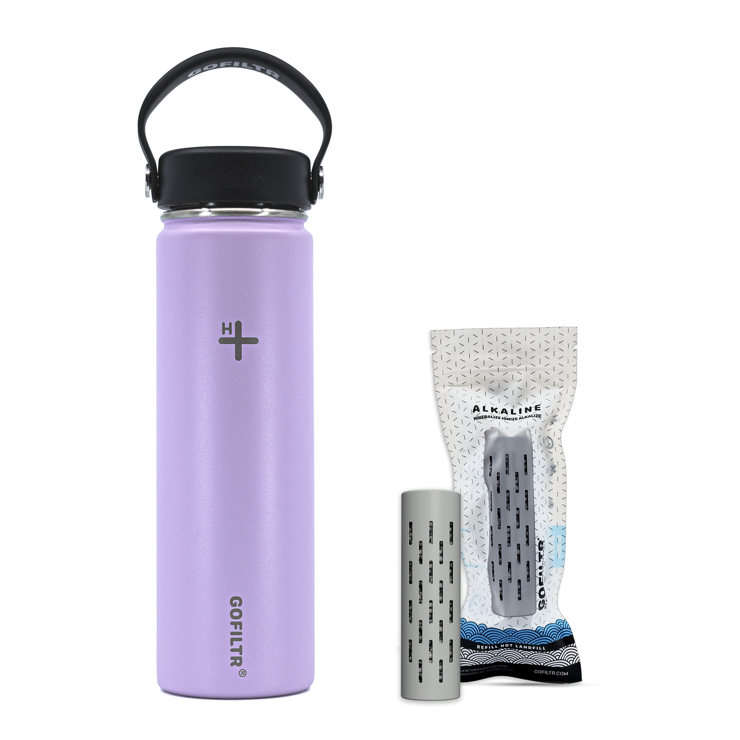 GOFILTR Alkaline Water Bottle 22 oz - Insulated Water Bottle That Creates 9.5 pH Alkaline Water