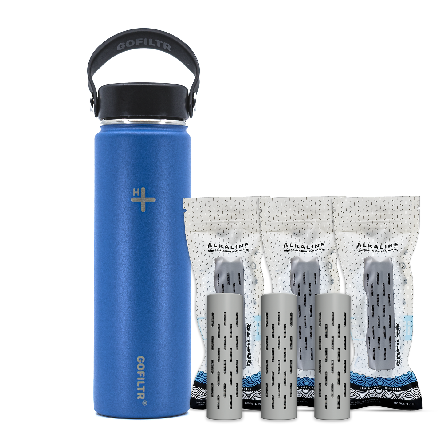 GOFILTR Alkaline Water Bottle 22 oz - Insulated Water Bottle That Creates 9.5 pH Alkaline Water