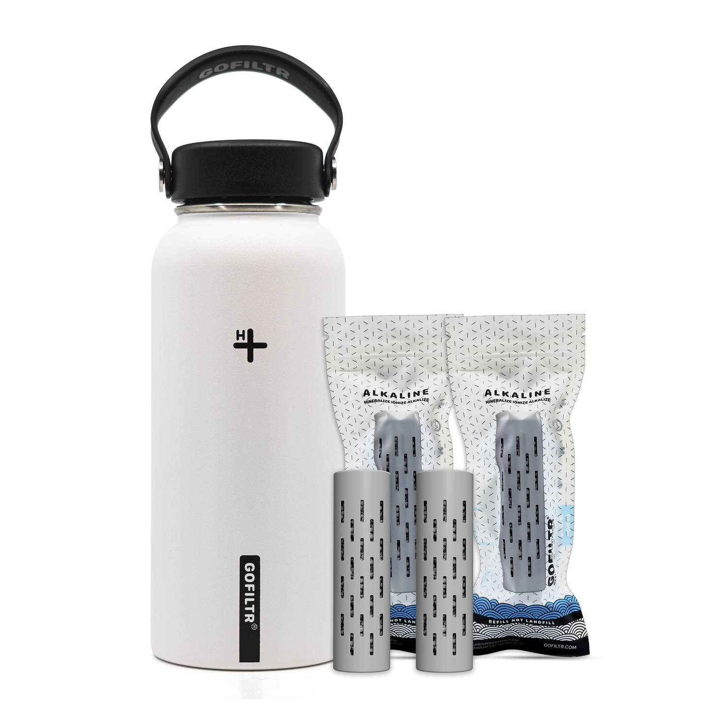 GOFILTR Alkaline Water Bottle 32 oz - Insulated Water Bottle That Creates 9.5 pH Alkaline Water