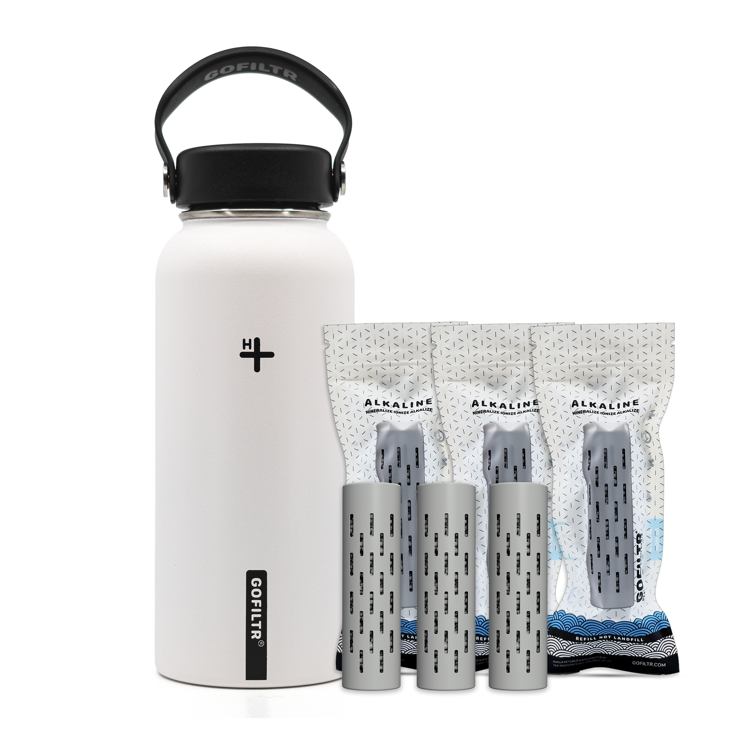 GOFILTR Alkaline Water Bottle 32 oz - Insulated Water Bottle That Creates 9.5 pH Alkaline Water