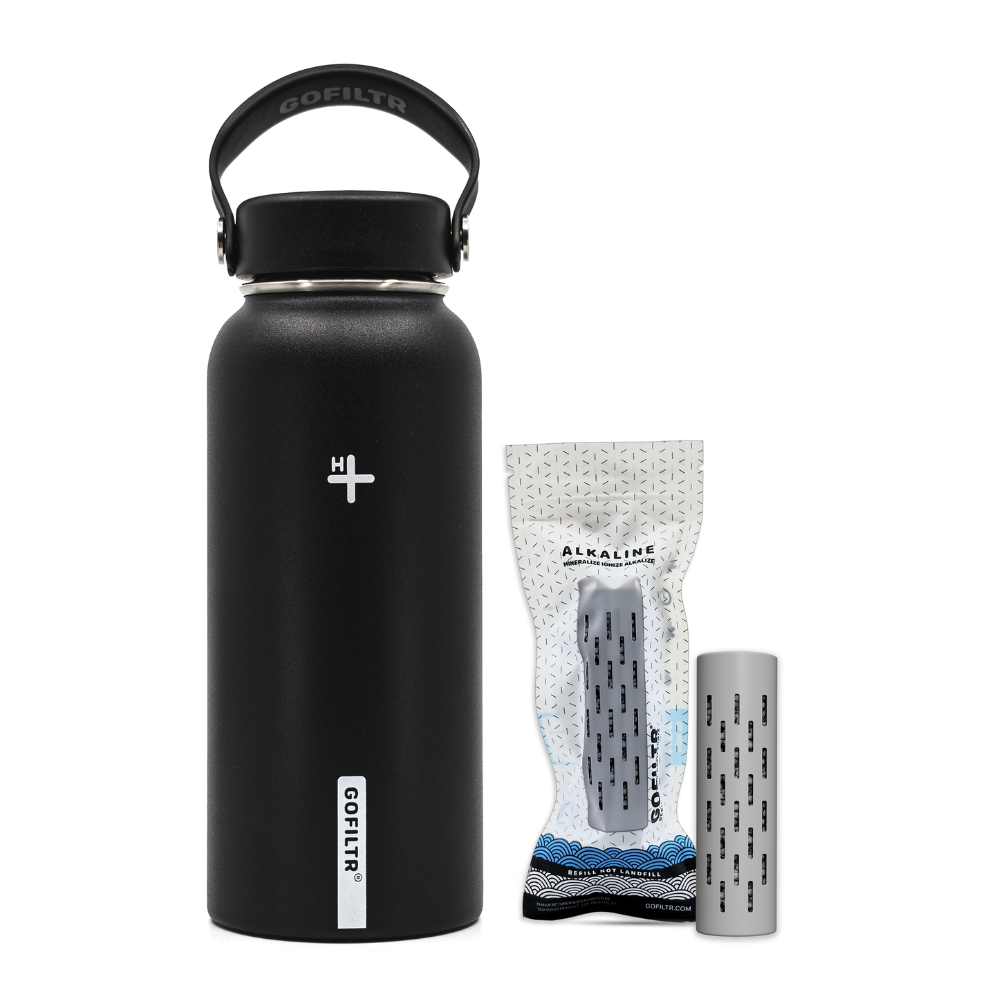 GOFILTR Alkaline Water Bottle 32 oz - Insulated Water Bottle That Creates 9.5 pH Alkaline Water