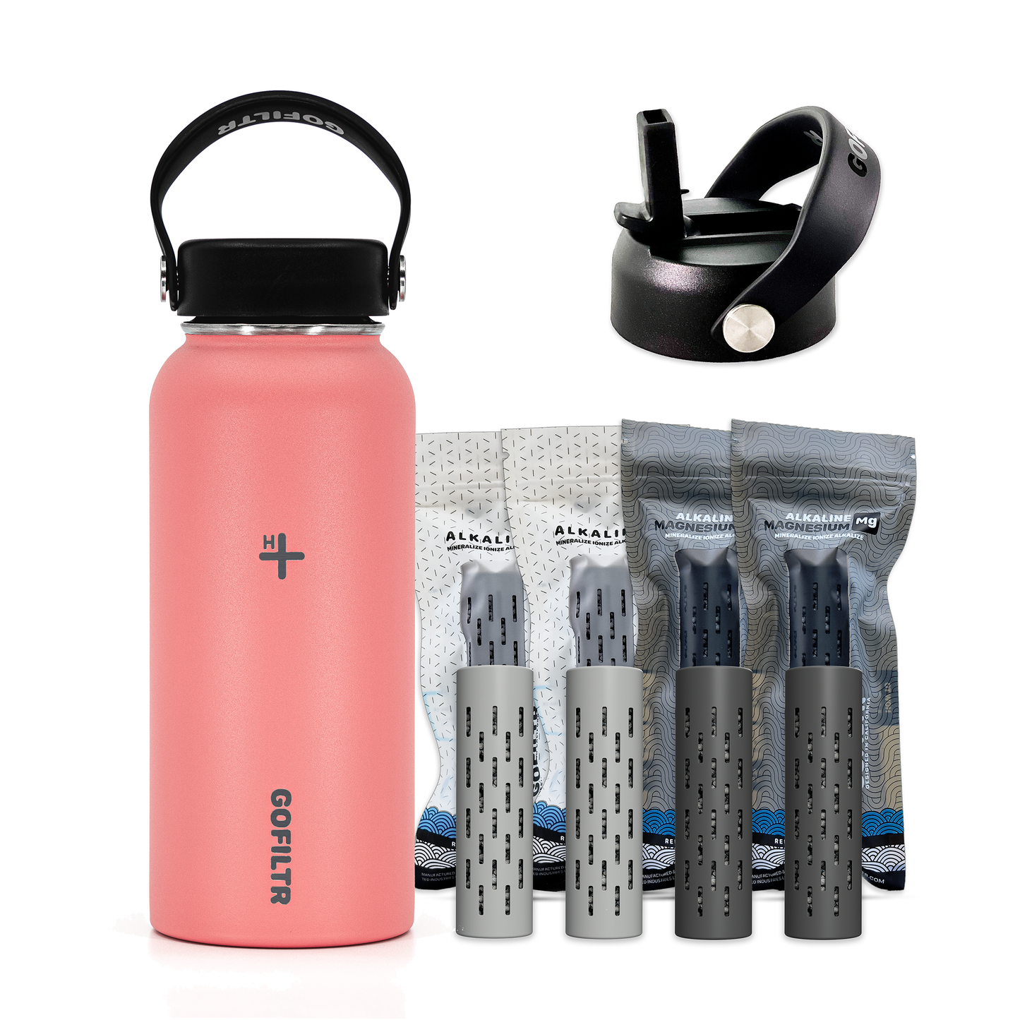 GOFILTR Alkaline Water Bottle 32 oz - Insulated Water Bottle That Creates 9.5 pH Alkaline Water