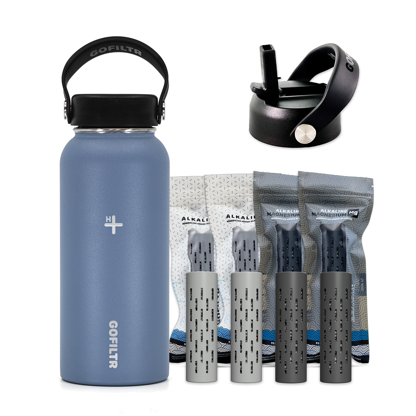 GOFILTR Alkaline Water Bottle 32 oz - Insulated Water Bottle That Creates 9.5 pH Alkaline Water