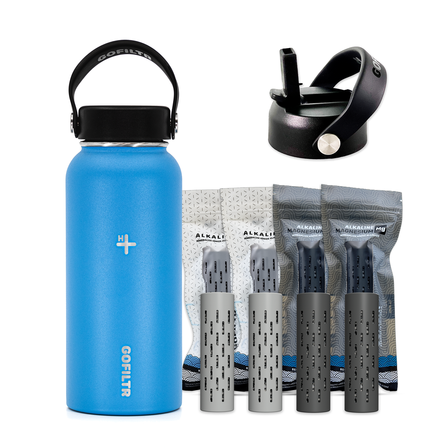 GOFILTR Alkaline Water Bottle 32 oz - Insulated Water Bottle That Creates 9.5 pH Alkaline Water