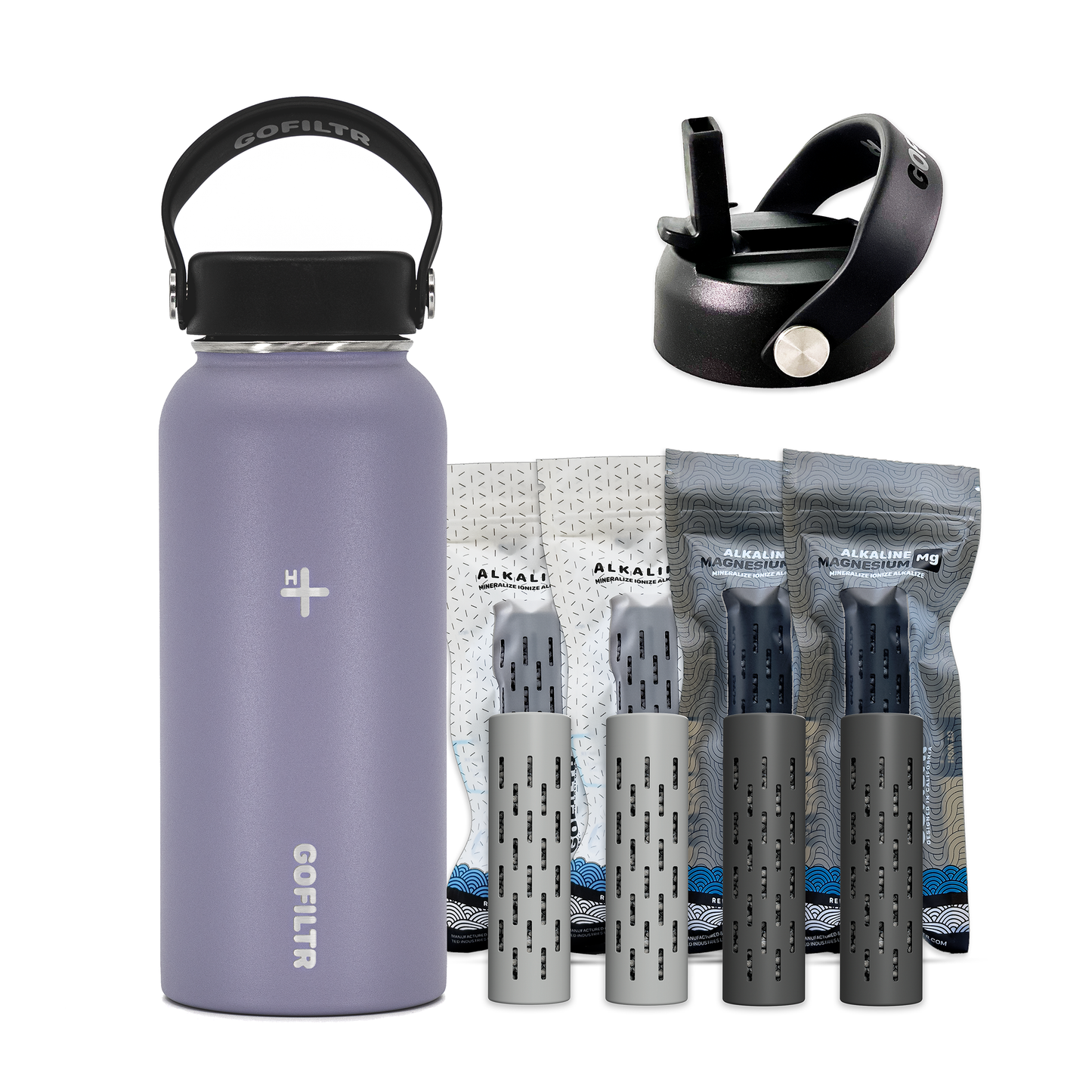 GOFILTR Alkaline Water Bottle 32 oz - Insulated Water Bottle That Creates 9.5 pH Alkaline Water
