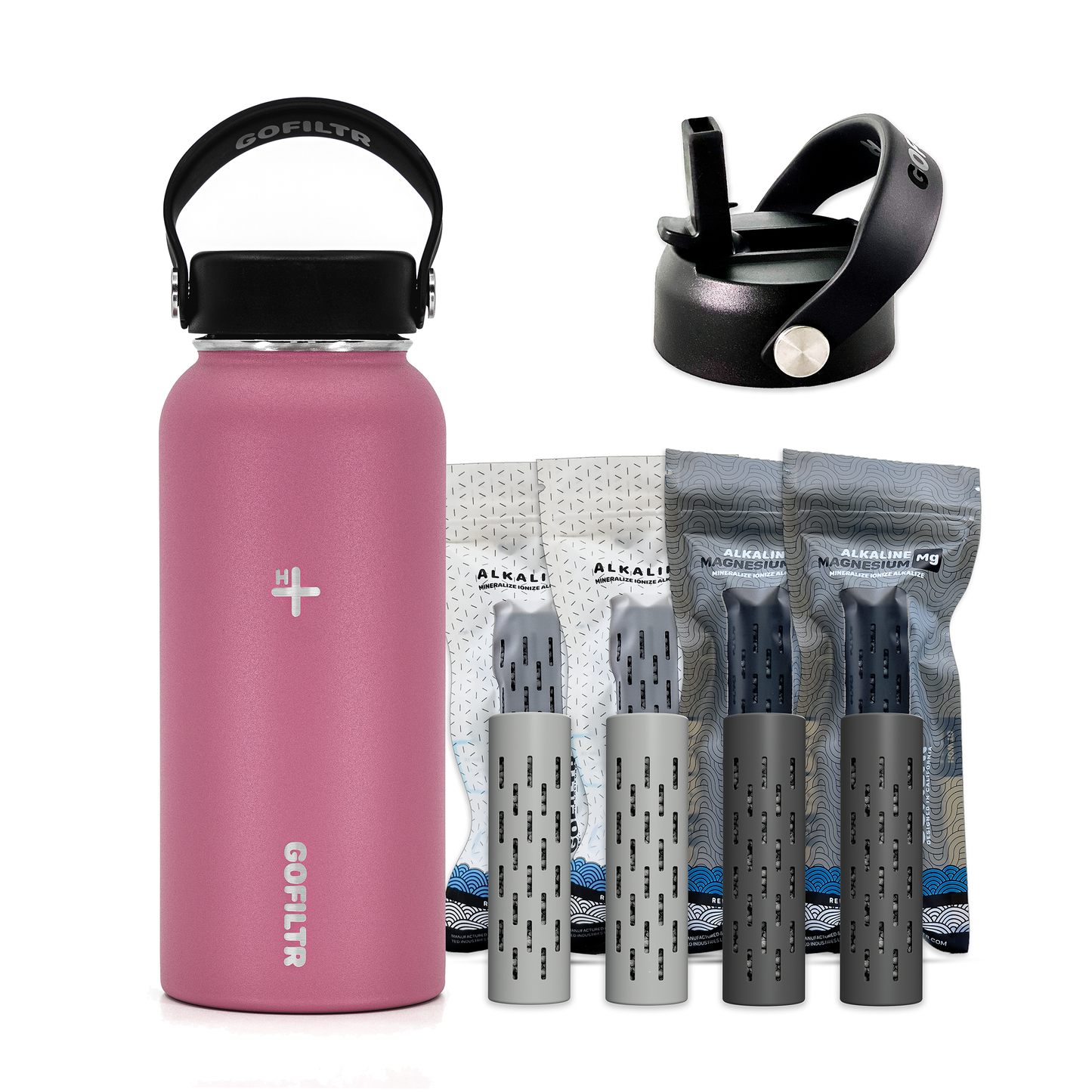 GOFILTR Alkaline Water Bottle 32 oz - Insulated Water Bottle That Creates 9.5 pH Alkaline Water
