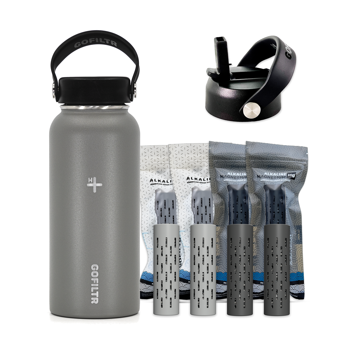 GOFILTR Alkaline Water Bottle 32 oz - Insulated Water Bottle That Creates 9.5 pH Alkaline Water