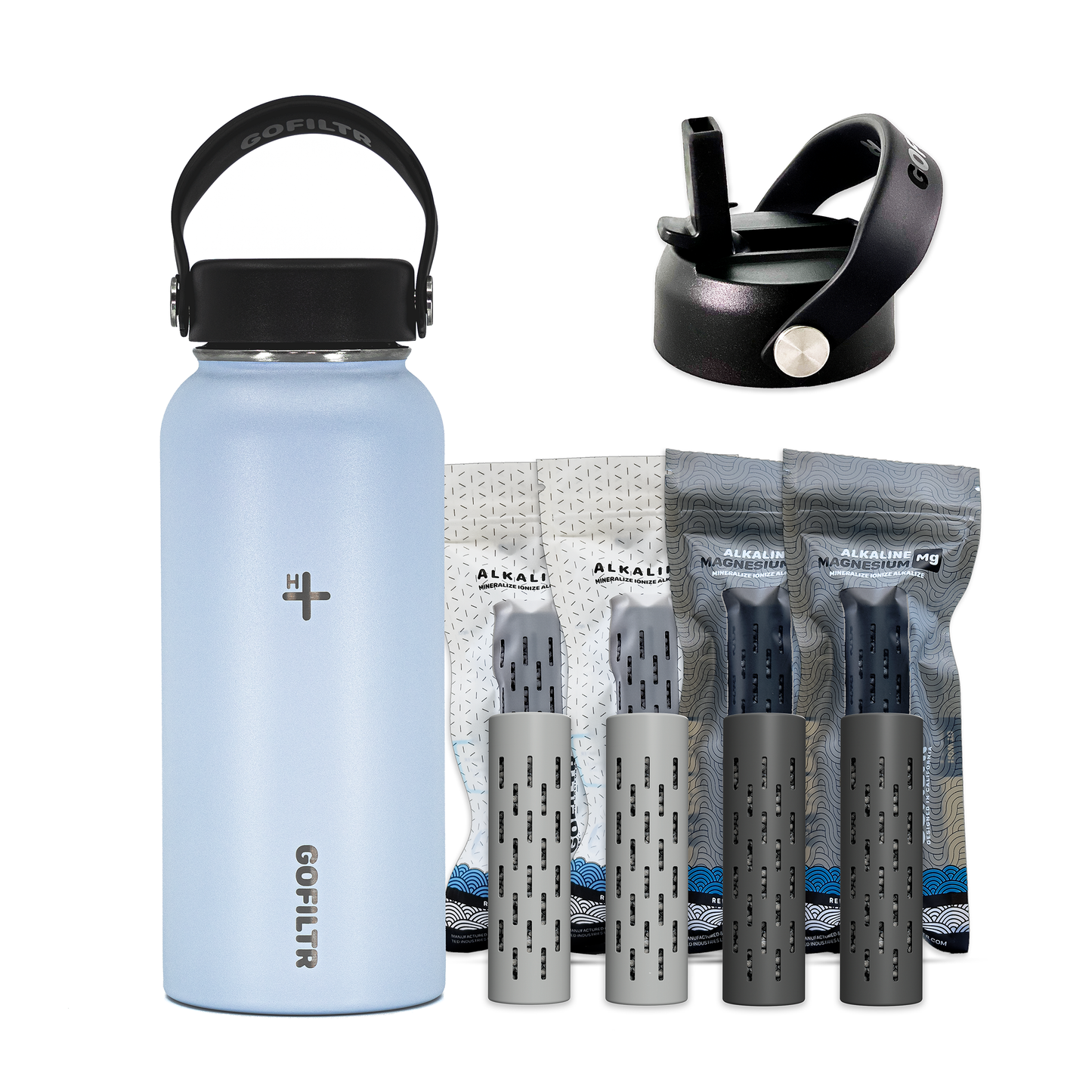 GOFILTR Alkaline Water Bottle 32 oz - Insulated Water Bottle That Creates 9.5 pH Alkaline Water