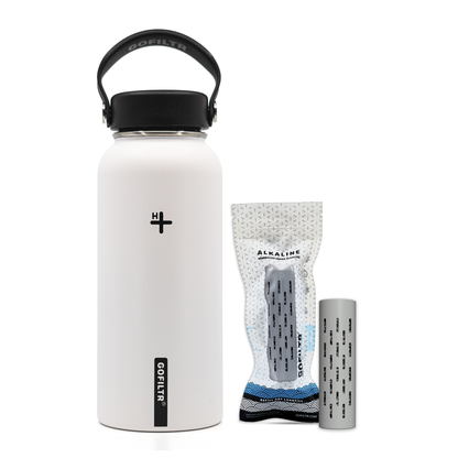 GOFILTR Alkaline Water Bottle 32 oz - Insulated Water Bottle That Creates 9.5 pH Alkaline Water