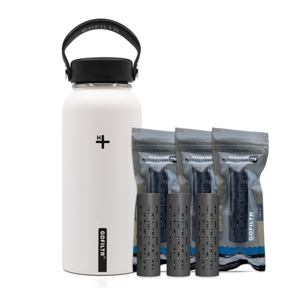 GOFILTR Alkaline Water Bottle 32 oz - Insulated Water Bottle That Creates 9.5 pH Alkaline Water