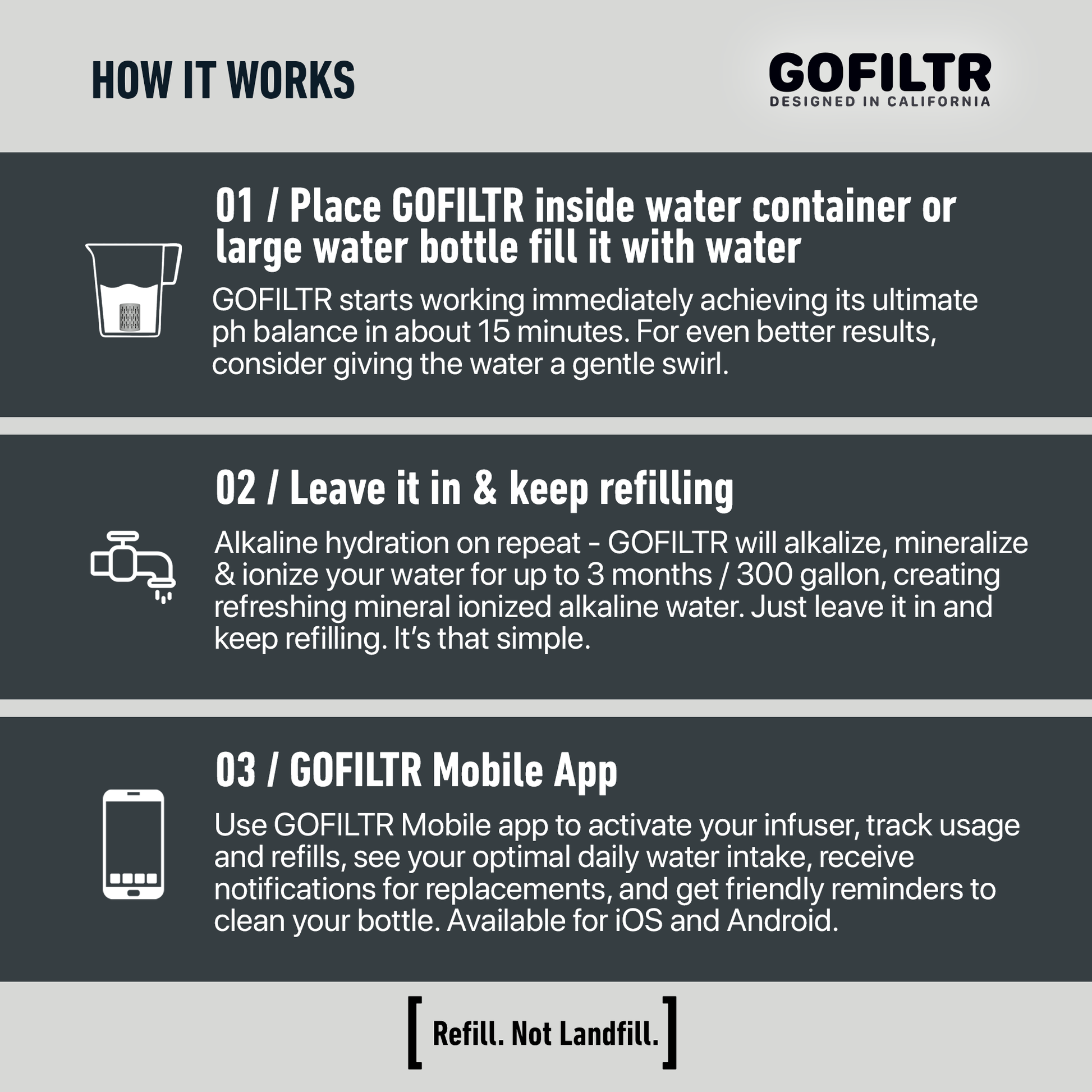 GOFILTR 22 Oz 9.5pH Alkaline Water Bottles