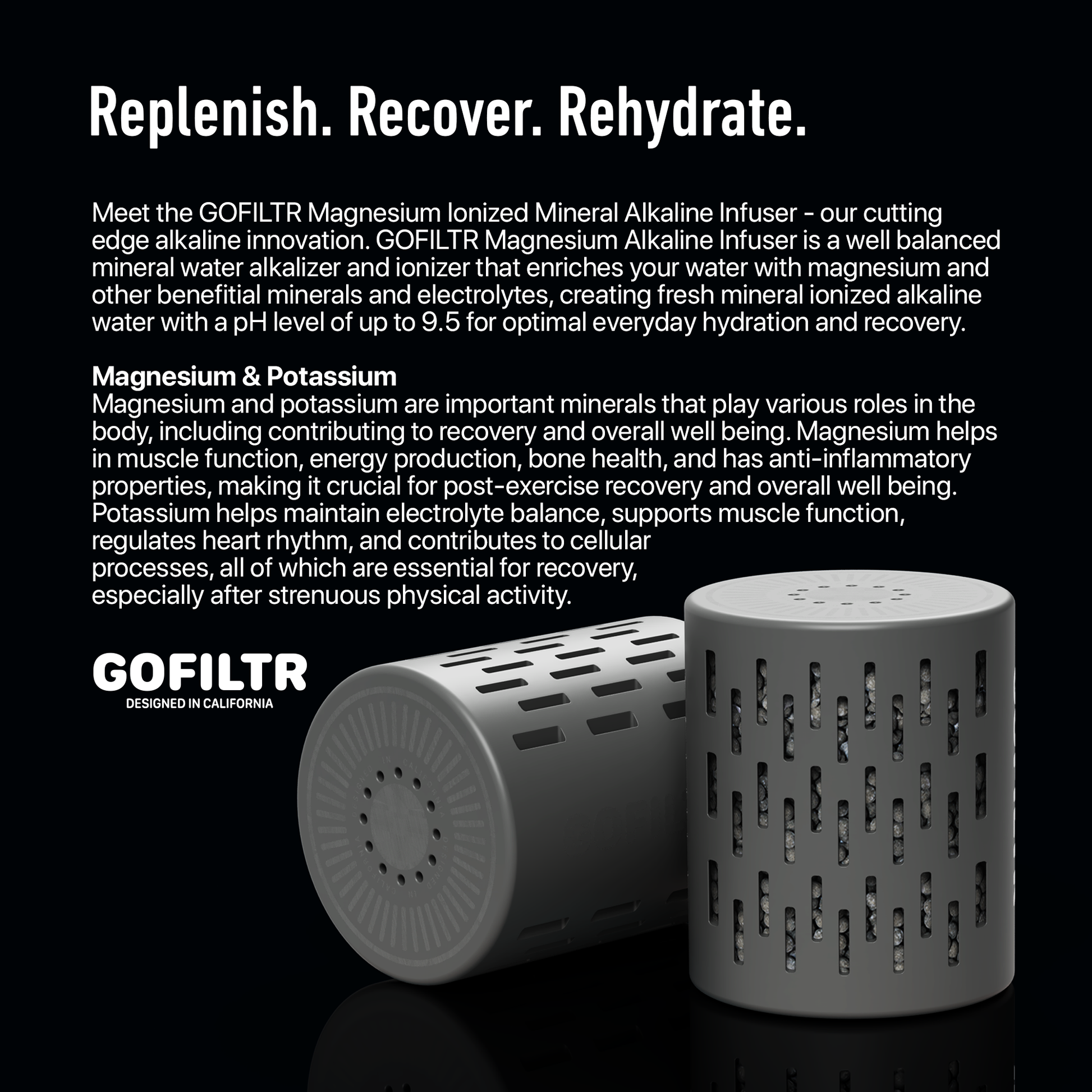 GOFILTR 32Oz Insulated Alkaline Water Bottles - 9.5pH Water